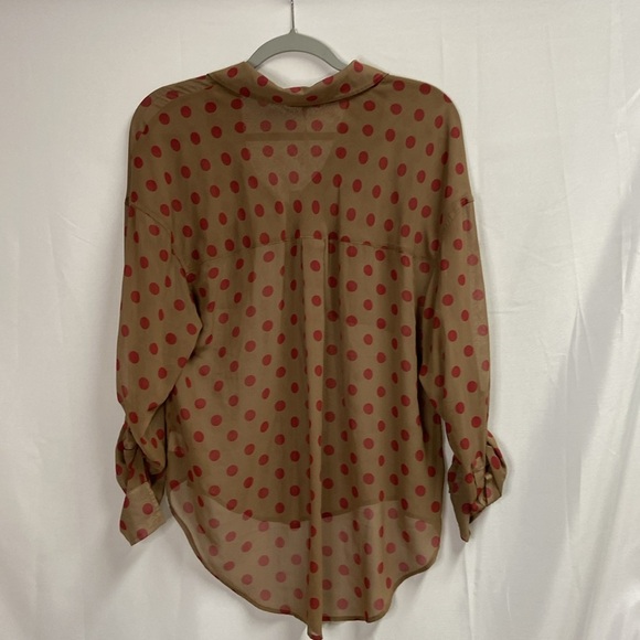 Free People Easy Rider Polka Dot Hi Low Blouse Caramel Brown Size Small NWT - Picture 5 of 7
